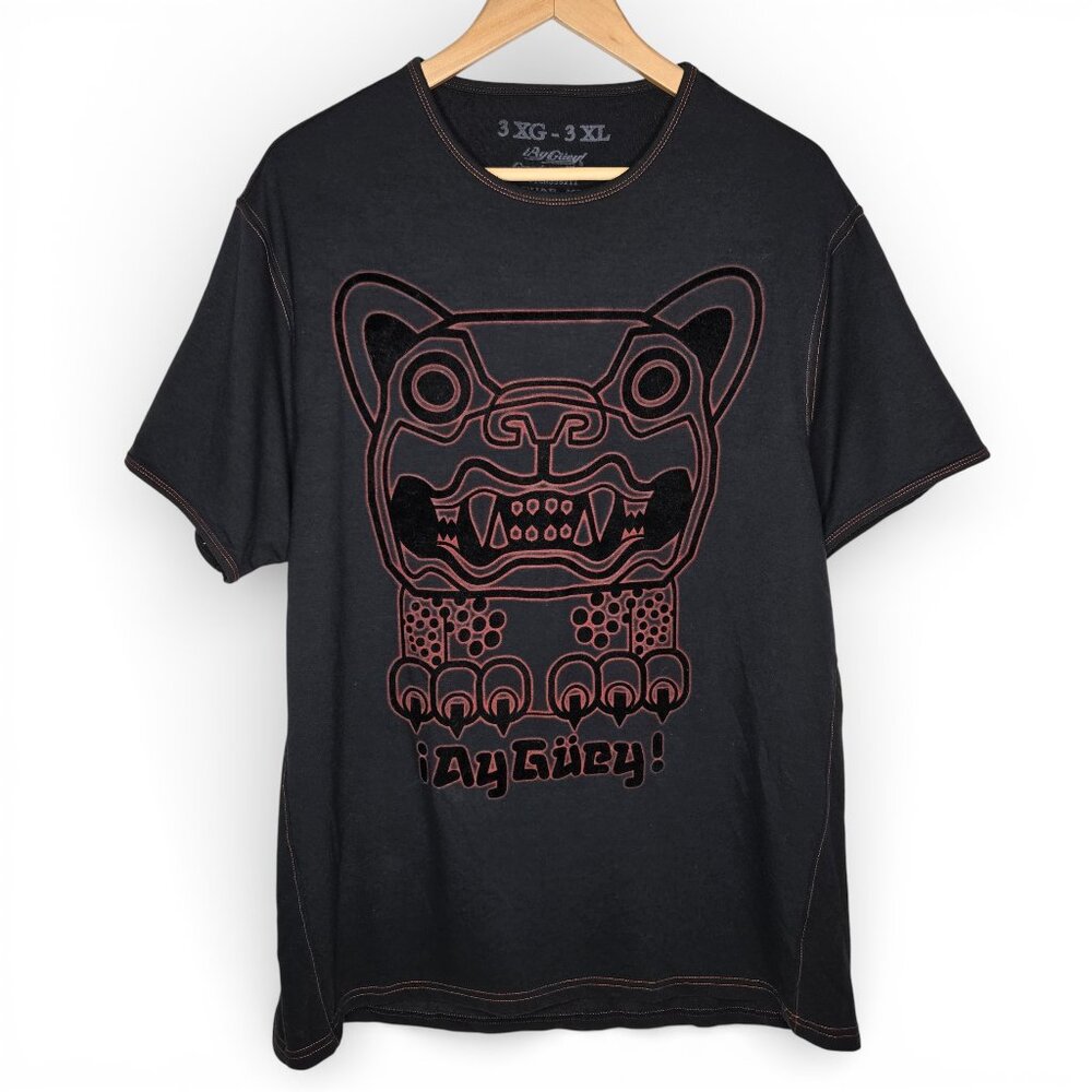 Ay Guey Black Velvet Graphic Shirt Men Ancient Mexican Aztec Mayan‎ Animal 3XL